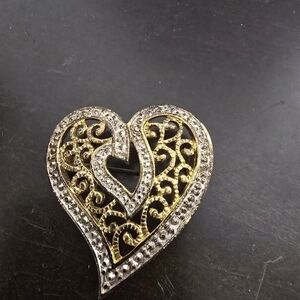 Elegant Gold and Silver Heart Brooch